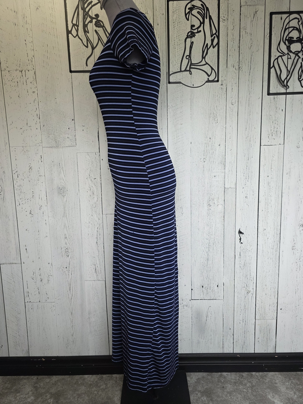 Smart Set Y2K Blue Striped Maxi Dress XS Stretch V-Neck Made in Canada Going Out - Picture 4 of 14